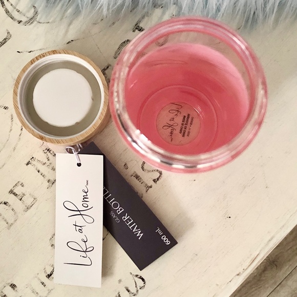 Glass Water Bottle, Bamboo Lid Screw Top W/Handle & Pink Silicone Sleeve, 20 oz - Picture 6 of 13